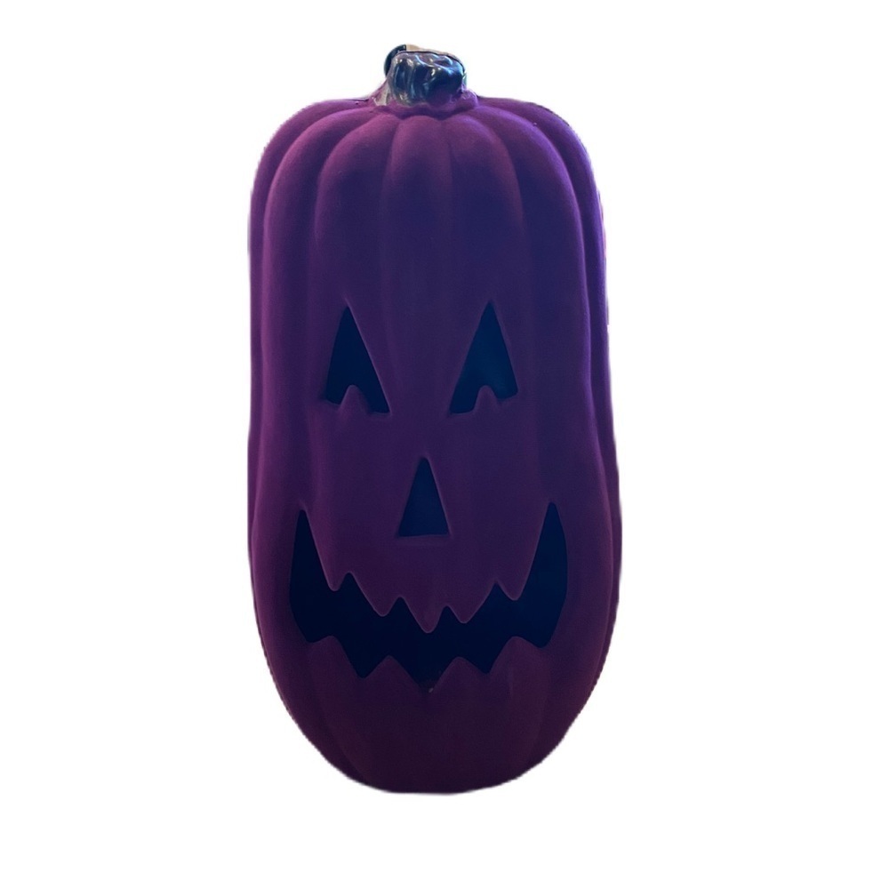 36” Lighted Flocked Pumpkin Jack O Lantern Halloween Decoration NEW Purple